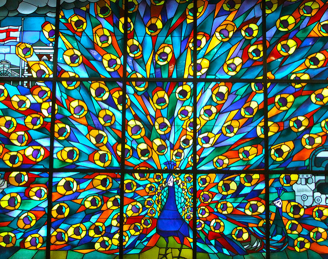 Peacock stained glass window