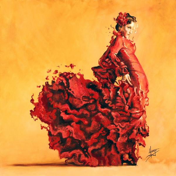 Figurative flamenco woman red dancer painting